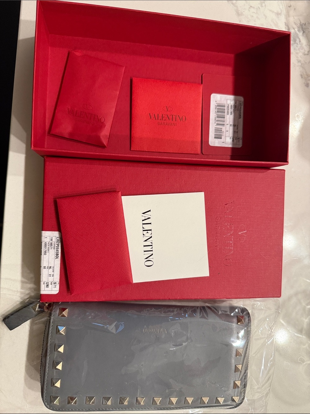 Valentino Rockstud Zip-Around Wallet in Gray